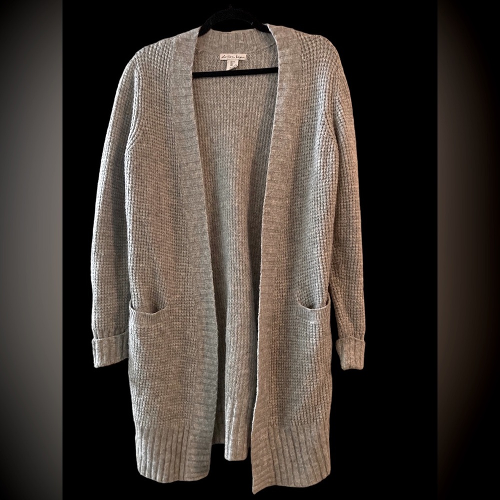 London Kaye gray knit long sweater cardigan